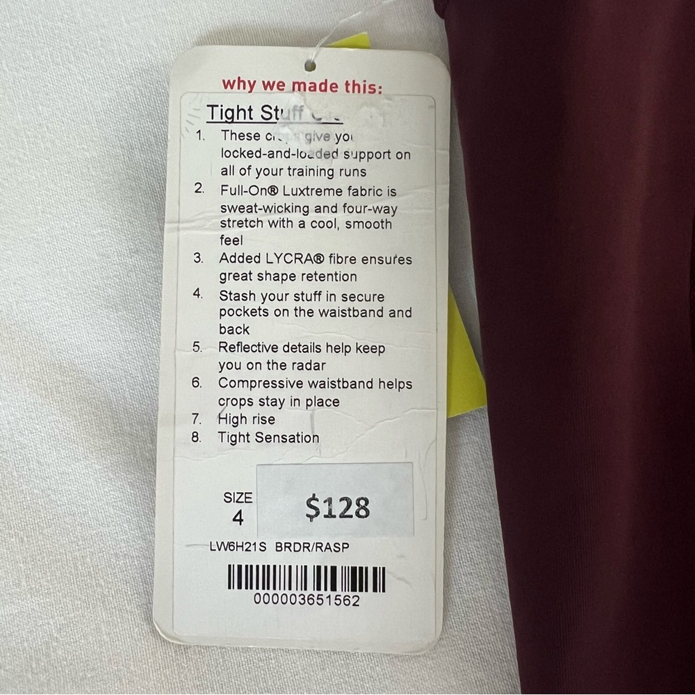 Lululemon Tight Stuff Crop Bordeaux Raspberry Size 4 - Picture 9 of 9